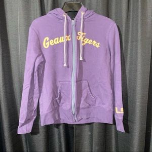 Purple 'Geaux Tigers' Zip Hoodie with Hood and Pockets